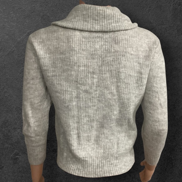 Quince Light Gray Alpaca Wool Quarter Zip Ribbed Sweater 3/4 Sleeves Size Small - Picture 4 of 8